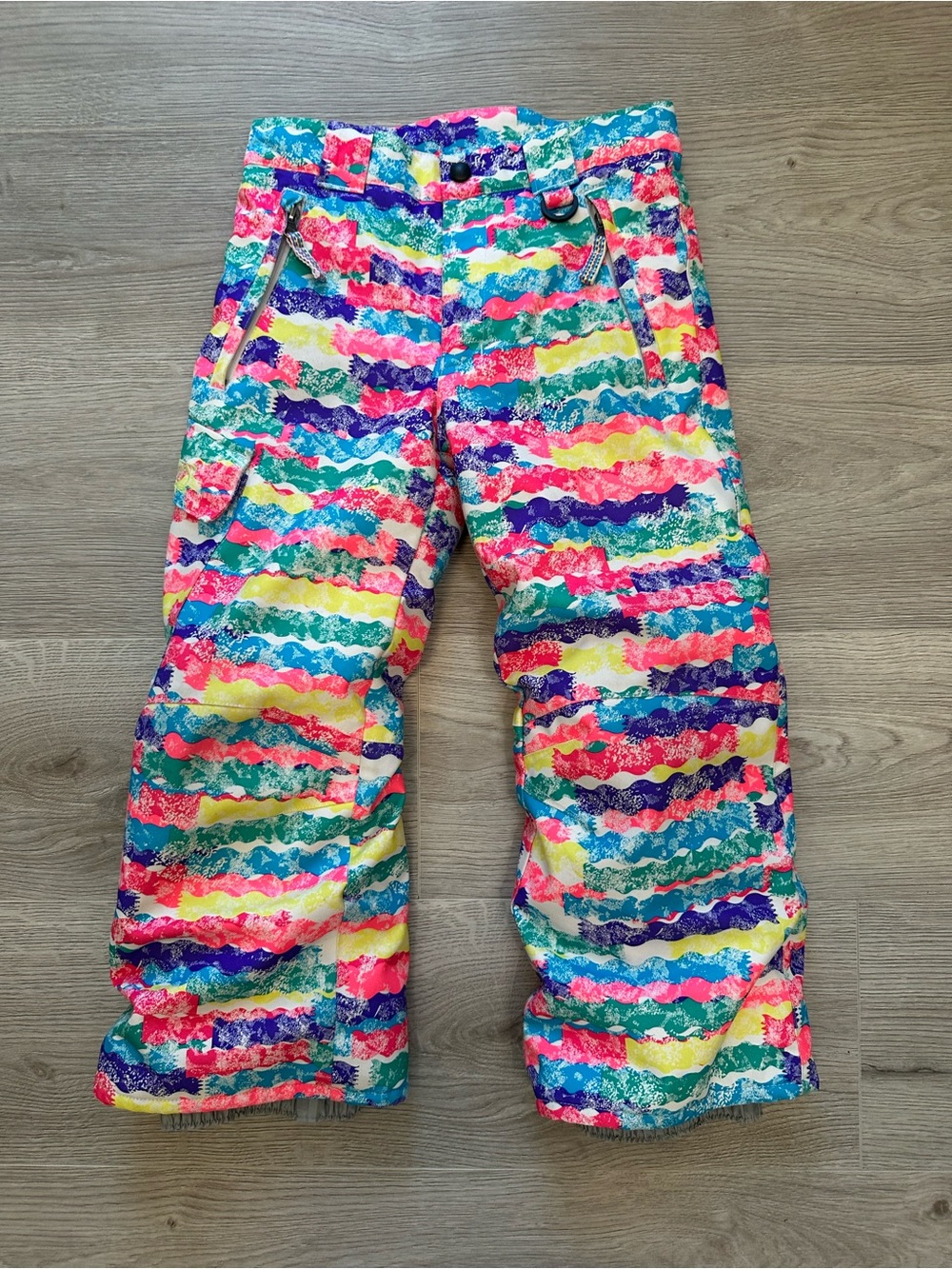 Snow Dragons by Boulder Gear Girls Size 6 Ski Snow Pants Rainbow Wave Print GUC